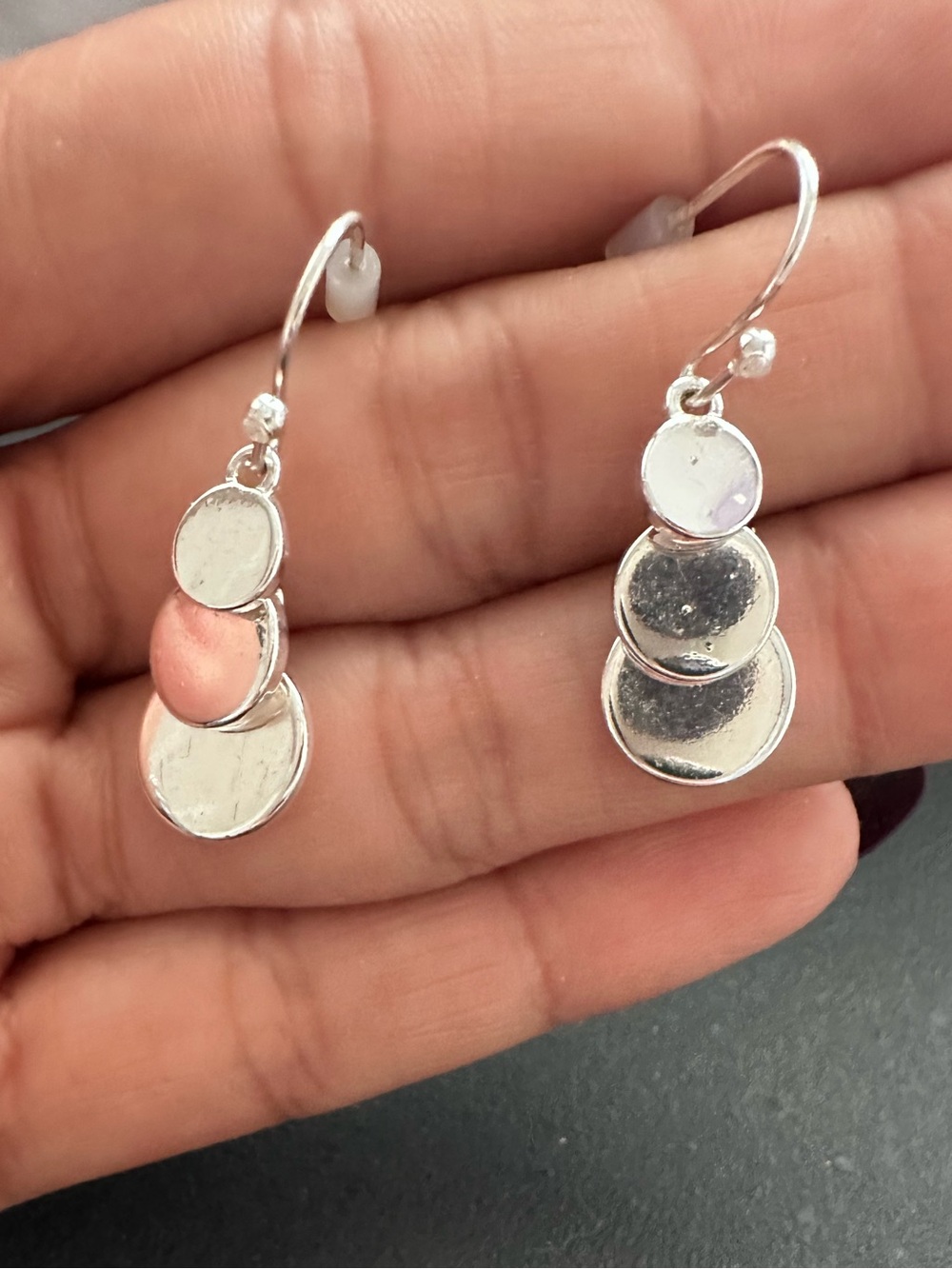 Silver Triple Disc Drop Earrings